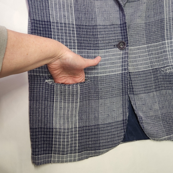🔆Vintage Worthington Blue & White Plaid Blazer Size 6 - Picture 5 of 11
